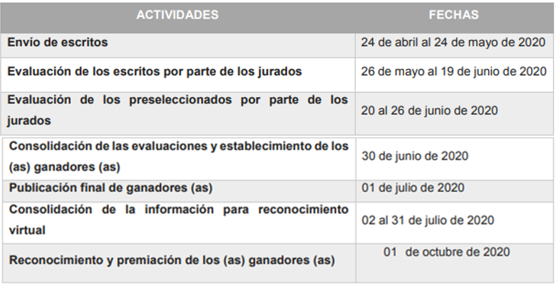 Fechas primer concurso escribir kids