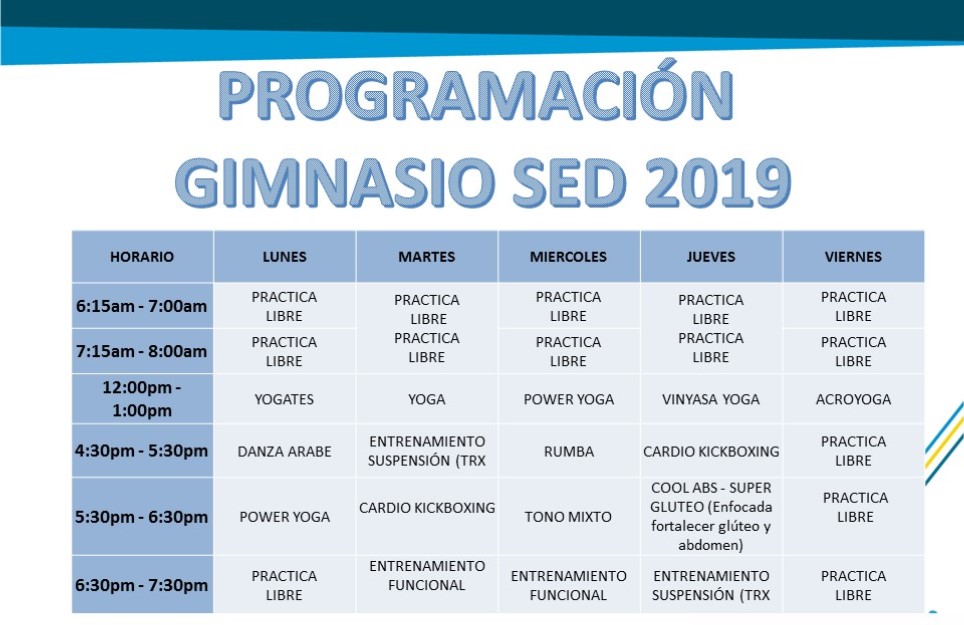 Programación gimnasio SED 2019