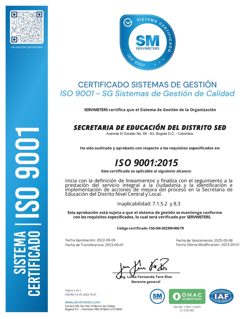 Certificado ISO 9001 servicio al ciudadano
