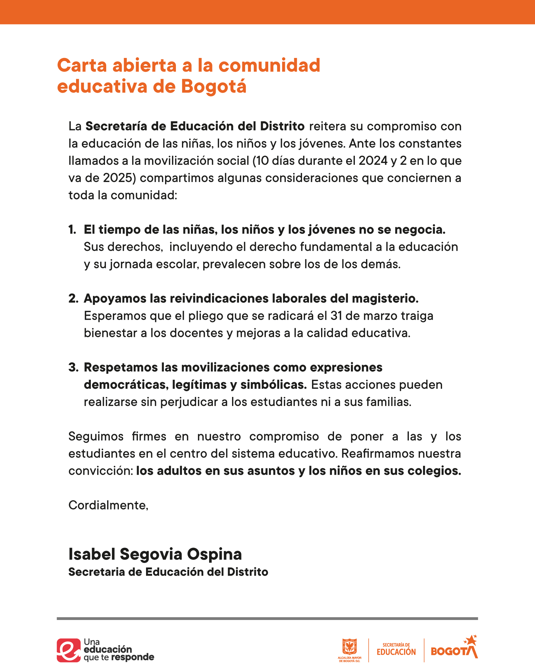 Isabel Segovia Ospina - Secretaria de Educación Distrital