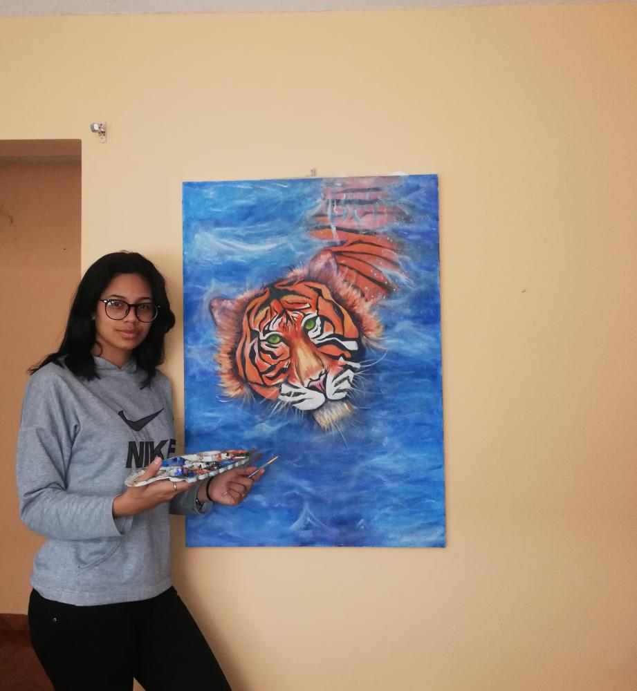 tigre pintado por estudiante 