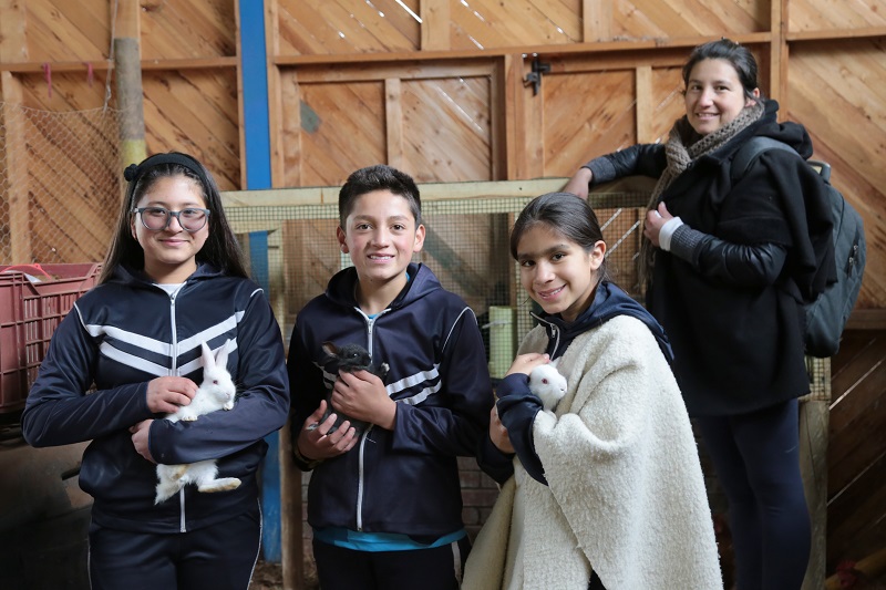 Estudiantes con conejos