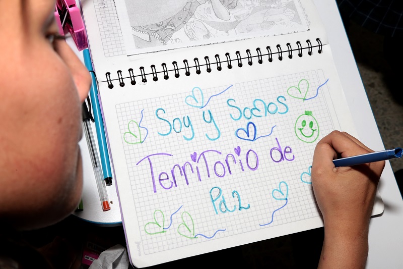 Niña escribiendo en un cuaderno